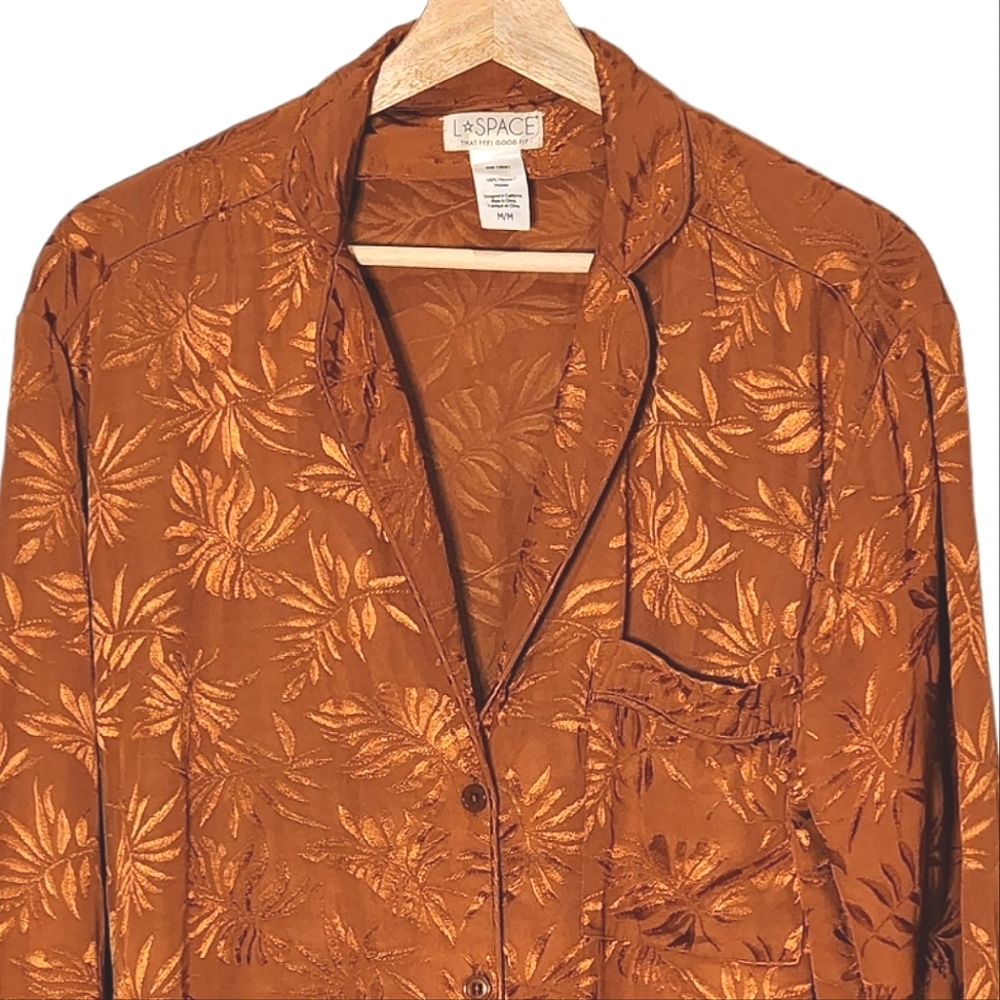 L*Space In Your Dreams Satiny Palm Pajama Top Sz M amber - Picture 3 of 7
